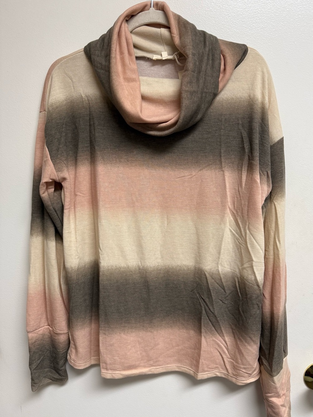 Mystree Striped Cowl Neck Sweater in Pink, Cream & Brown